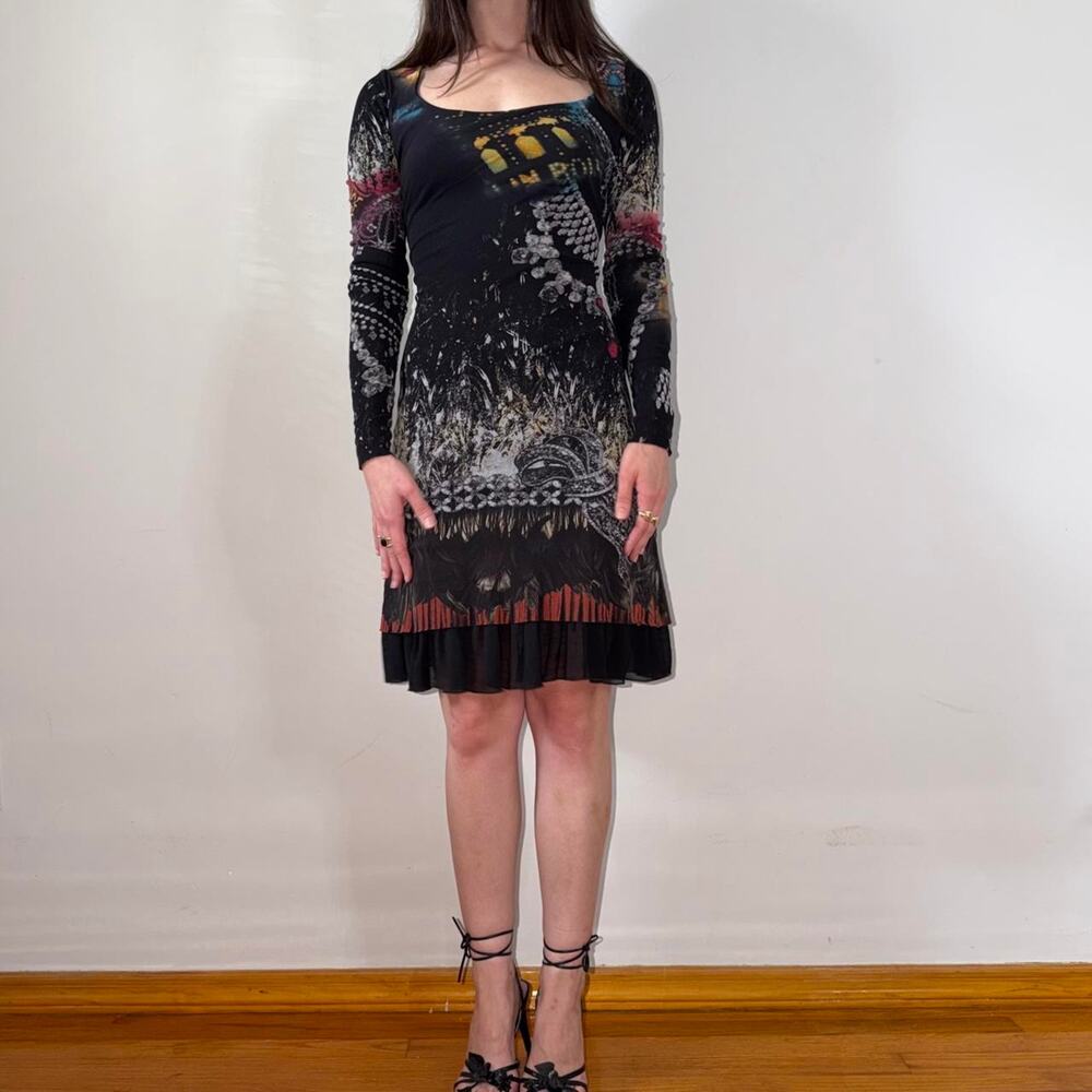 Huevo Blanco Trompe L'Oeil Jewel Print Mesh Dress IT42 Made Italy